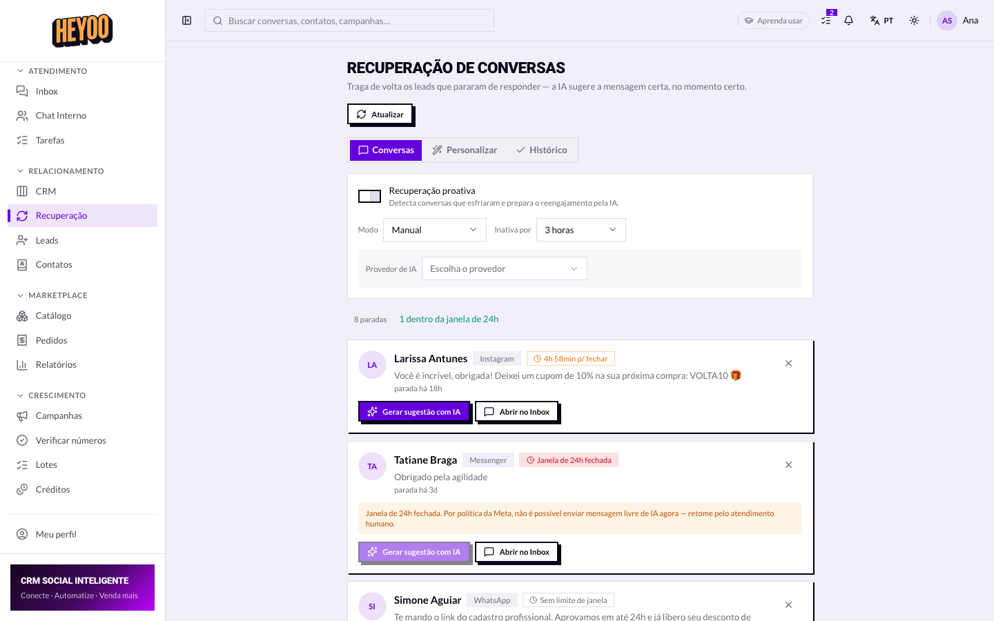 Mensagem de retomada