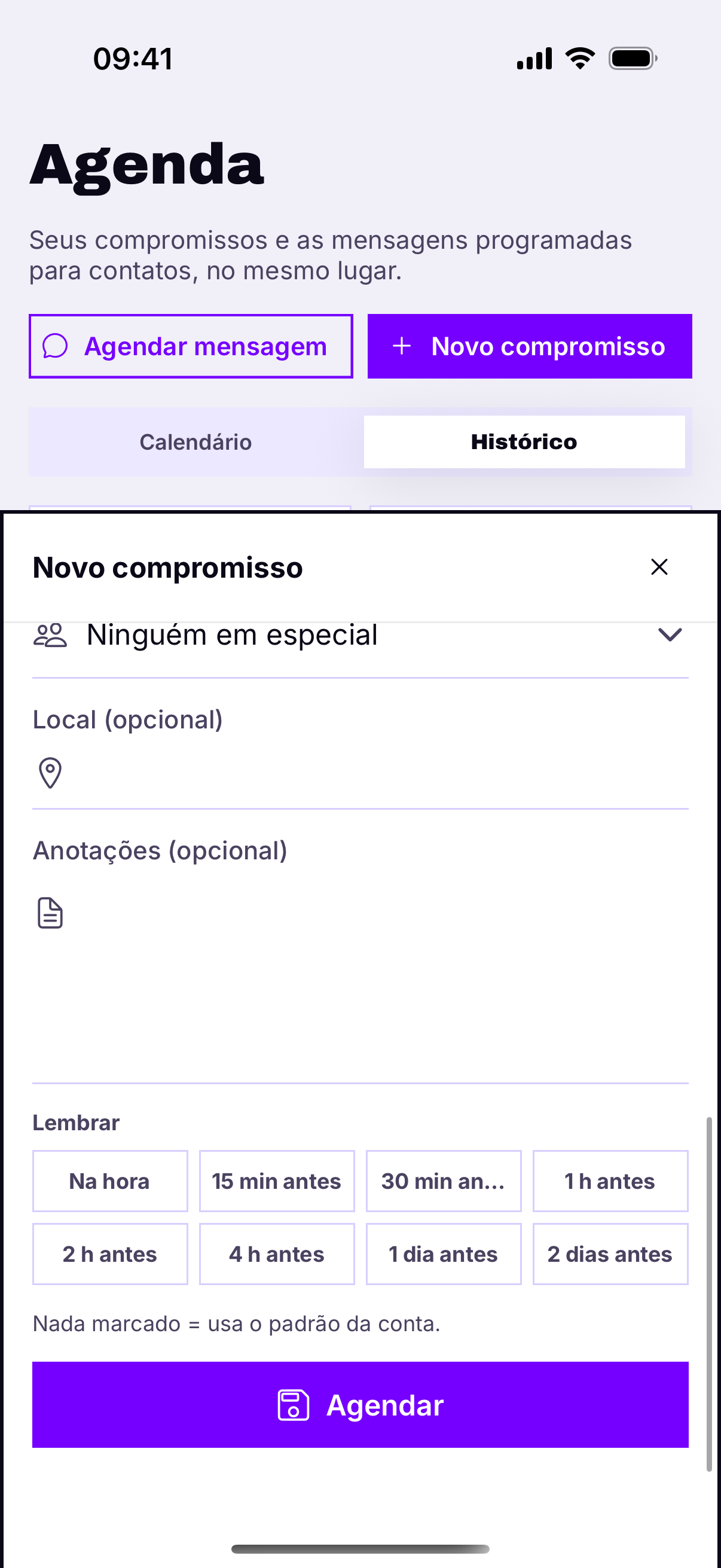 Local, anotações e lembrete