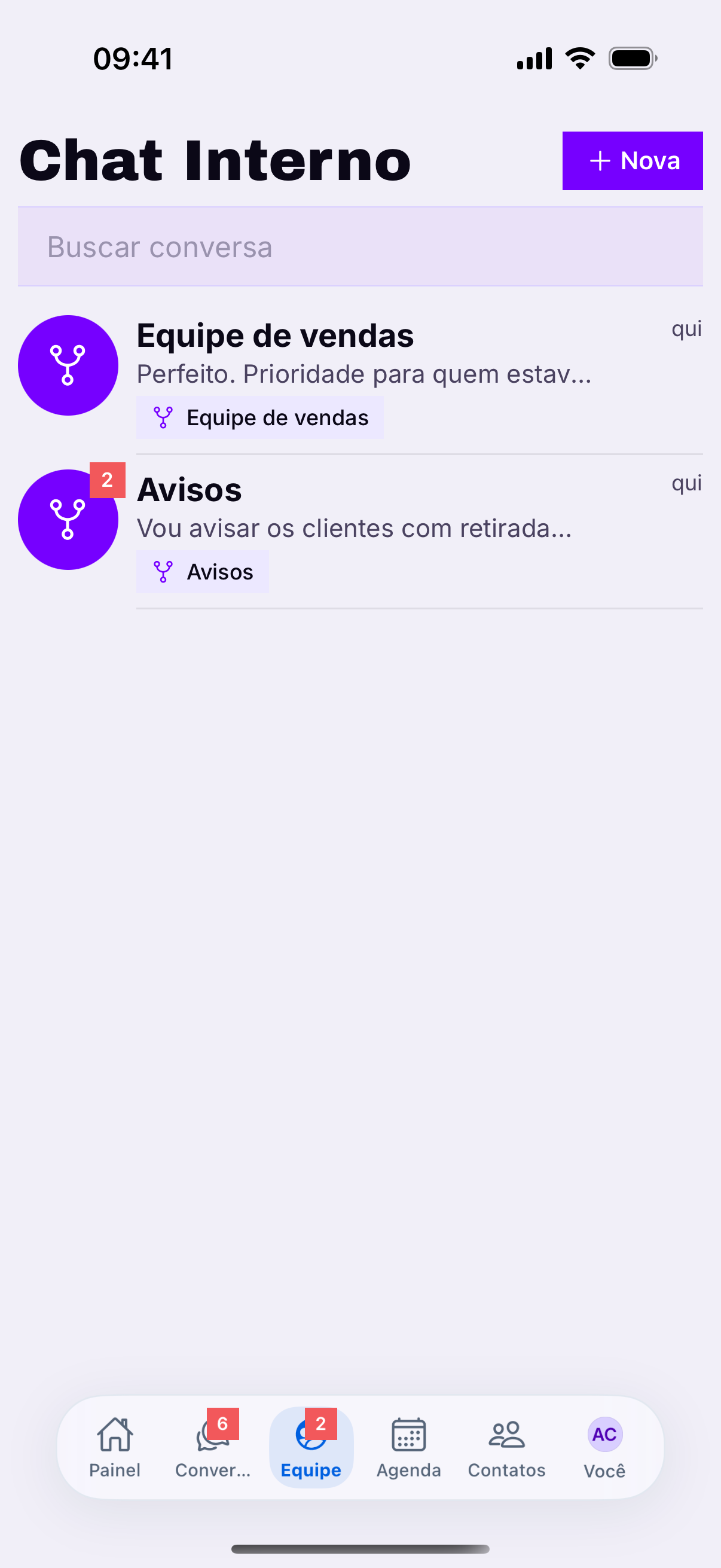 A aba Equipe
