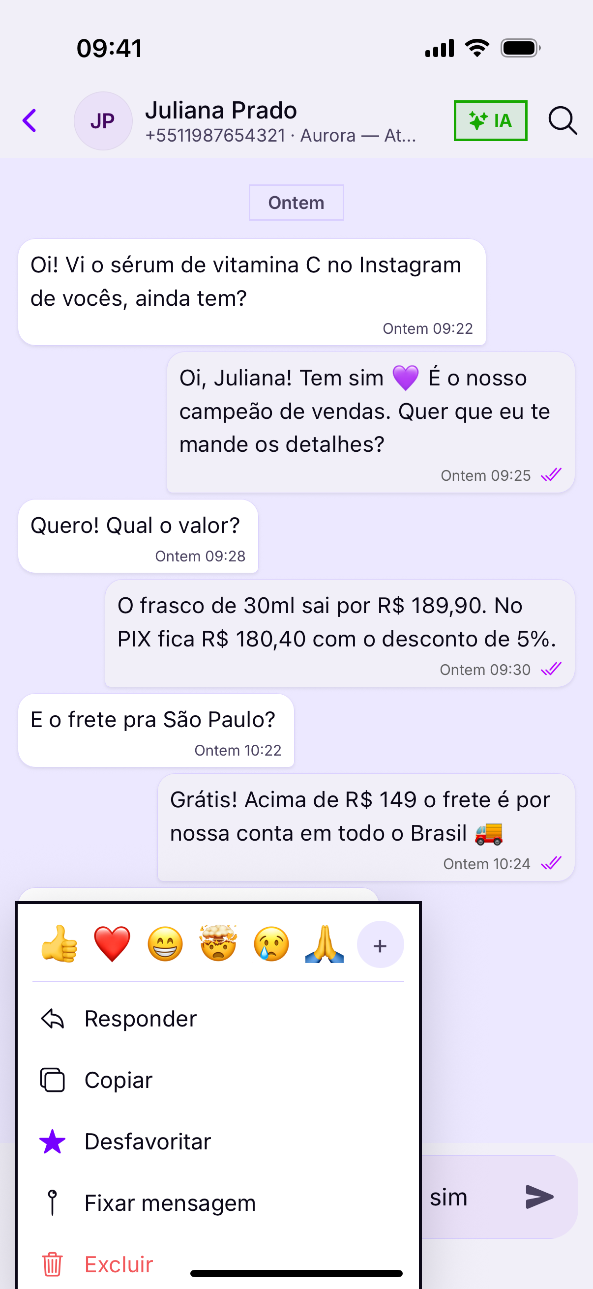As ações da mensagem