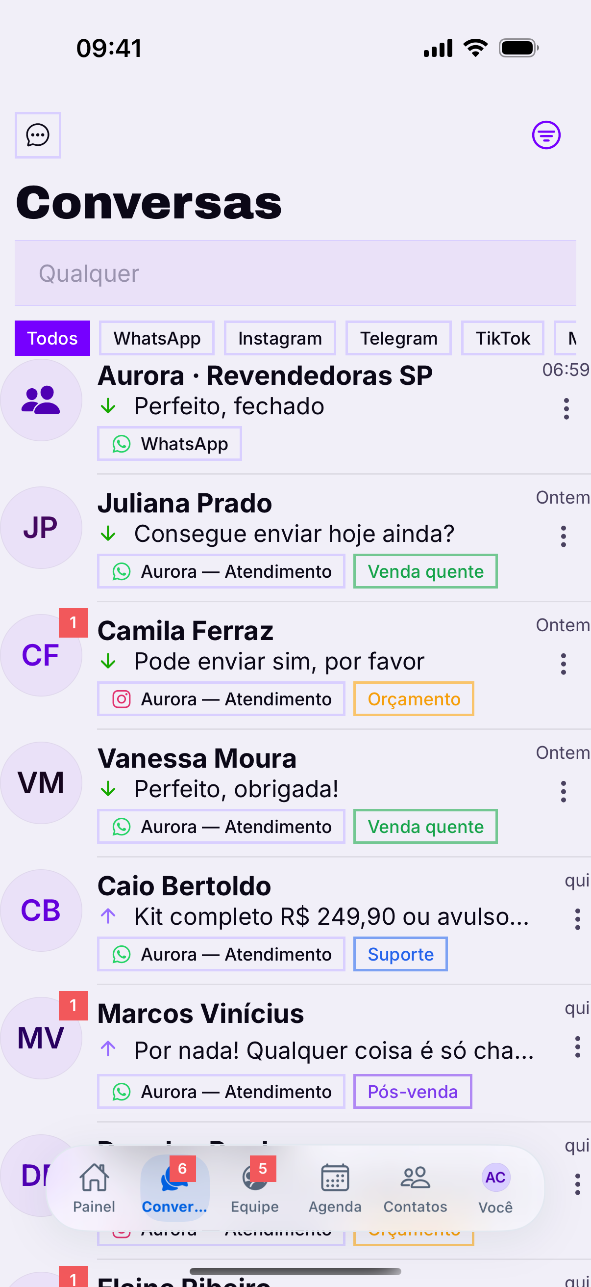 O grupo na lista