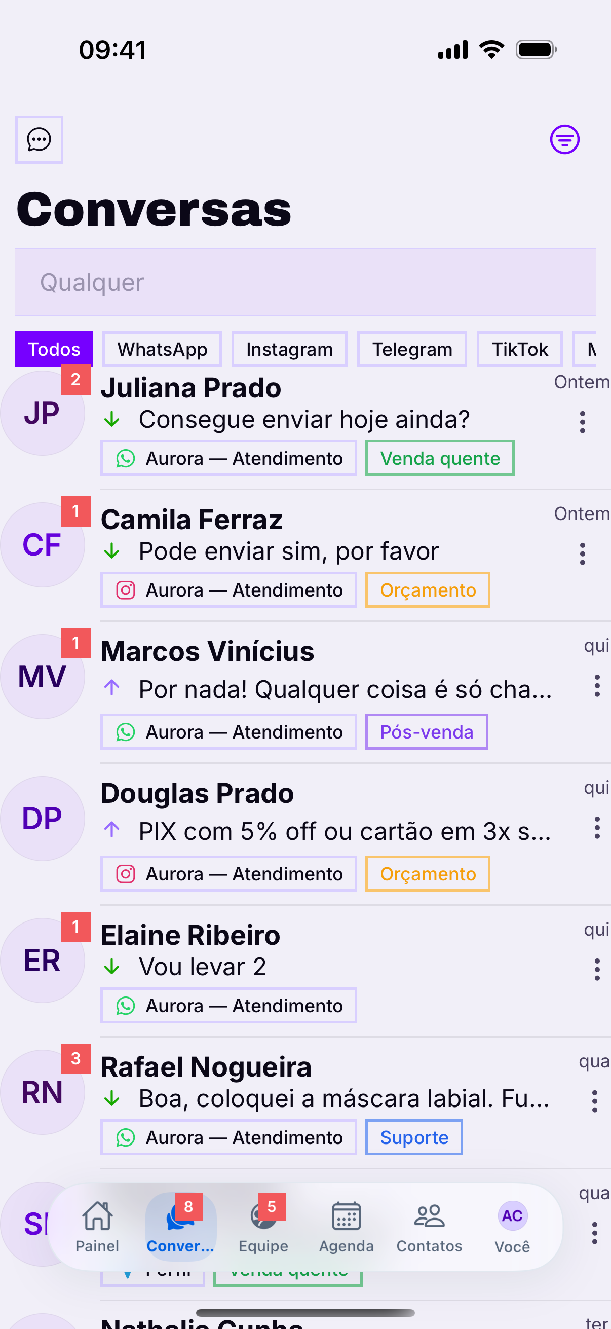 A aba Conversas