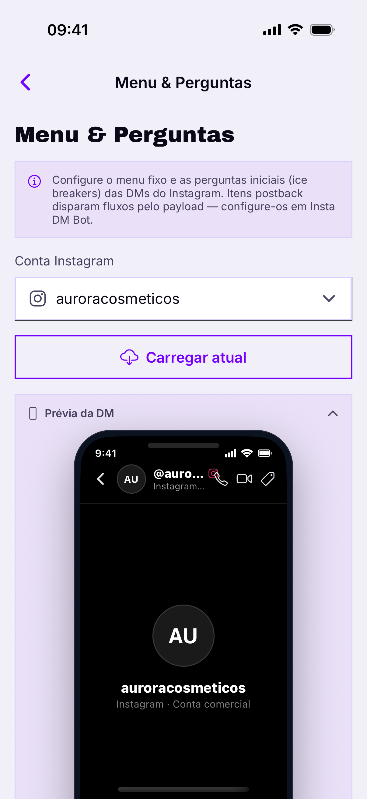 Menu e Perguntas