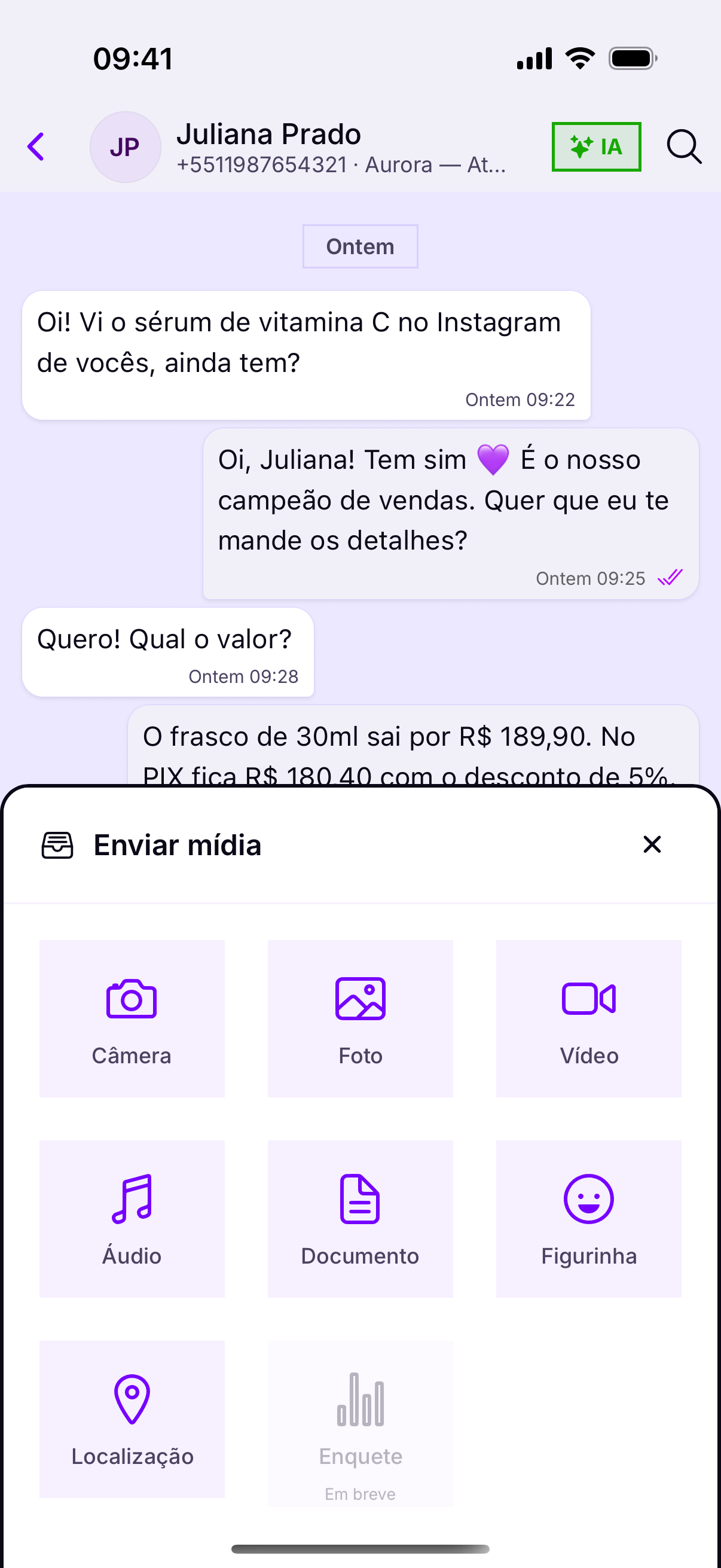 O menu de anexo