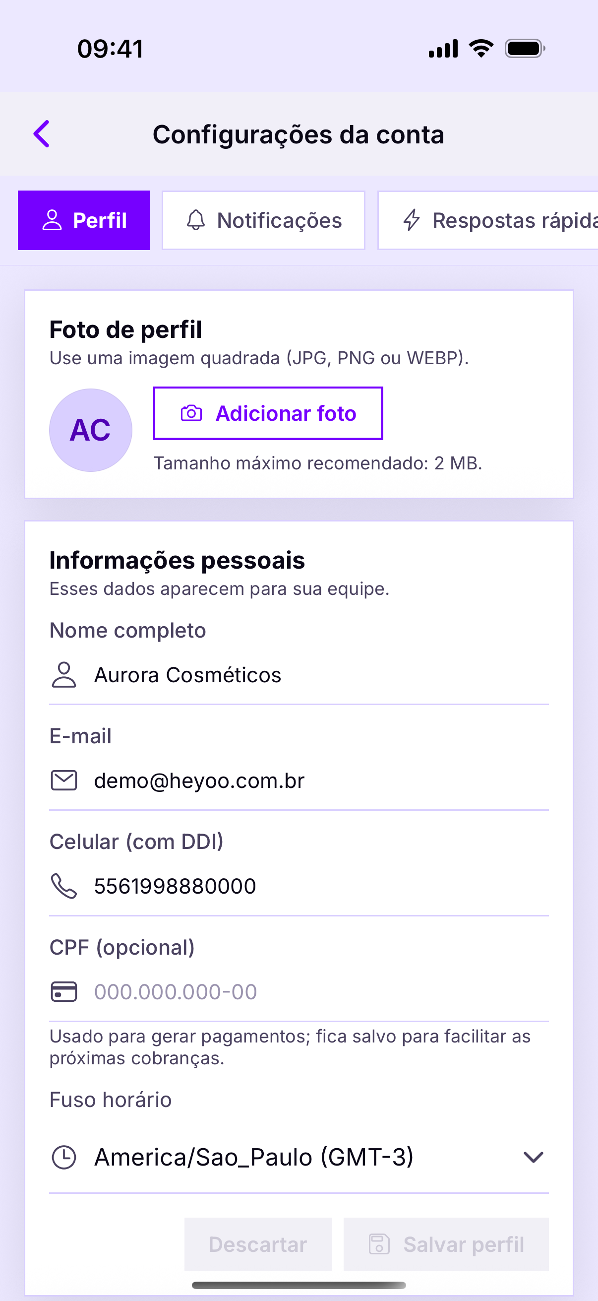 Seu perfil