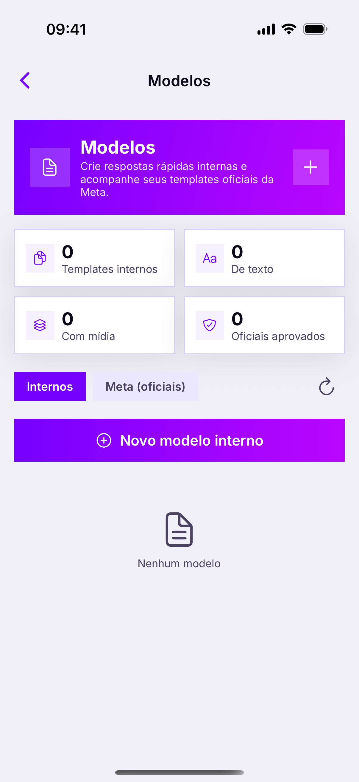 A tela de modelos