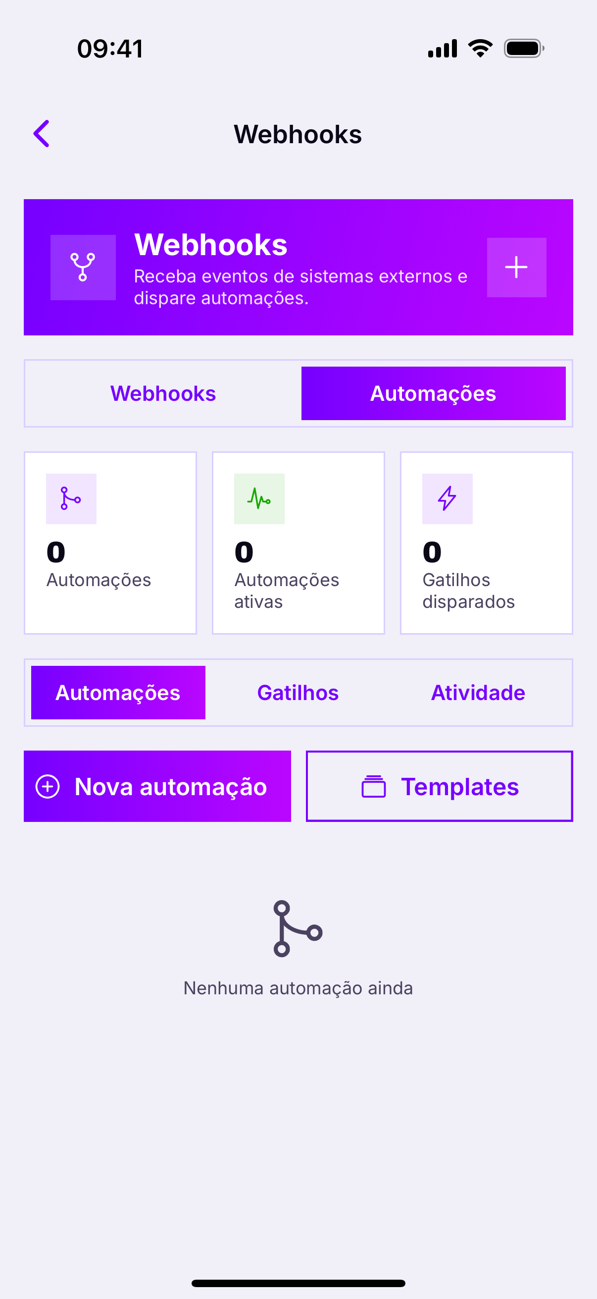 A aba Automações