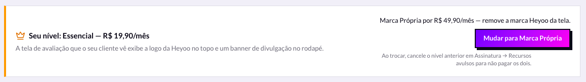 Faixa com o nível contratado