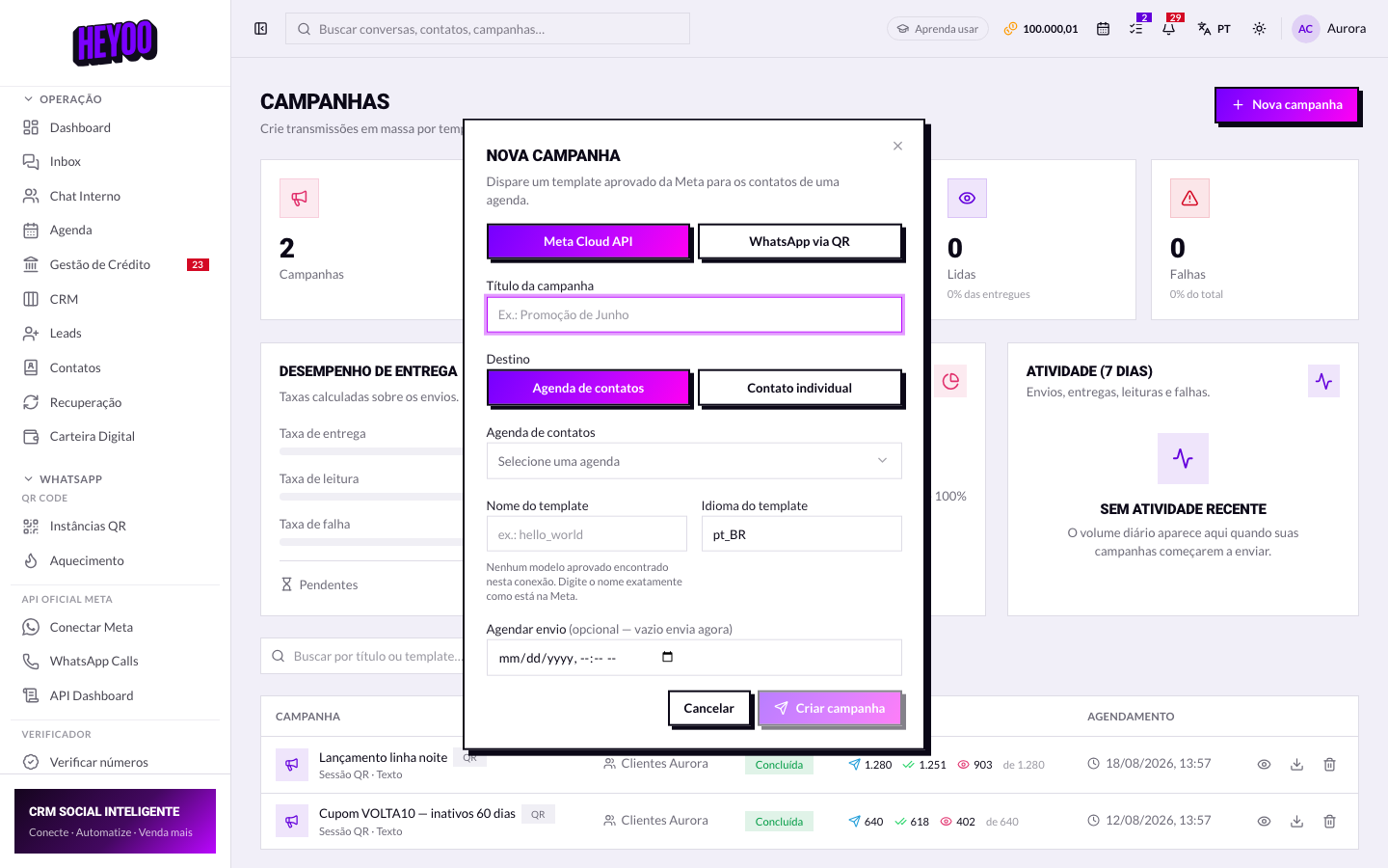 Formulário de nova campanha
