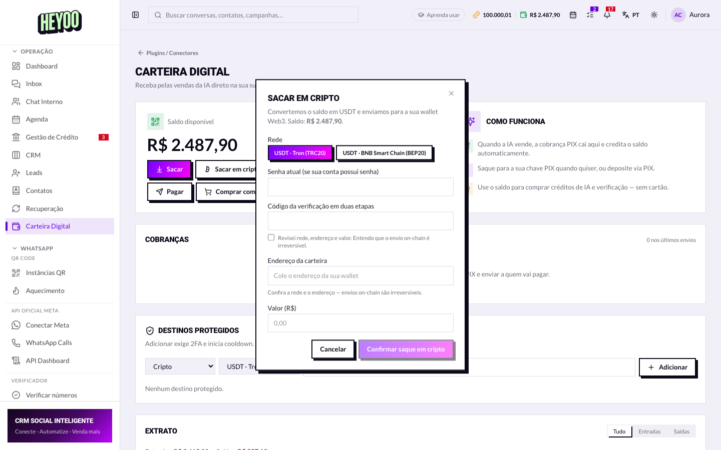 Saque cripto