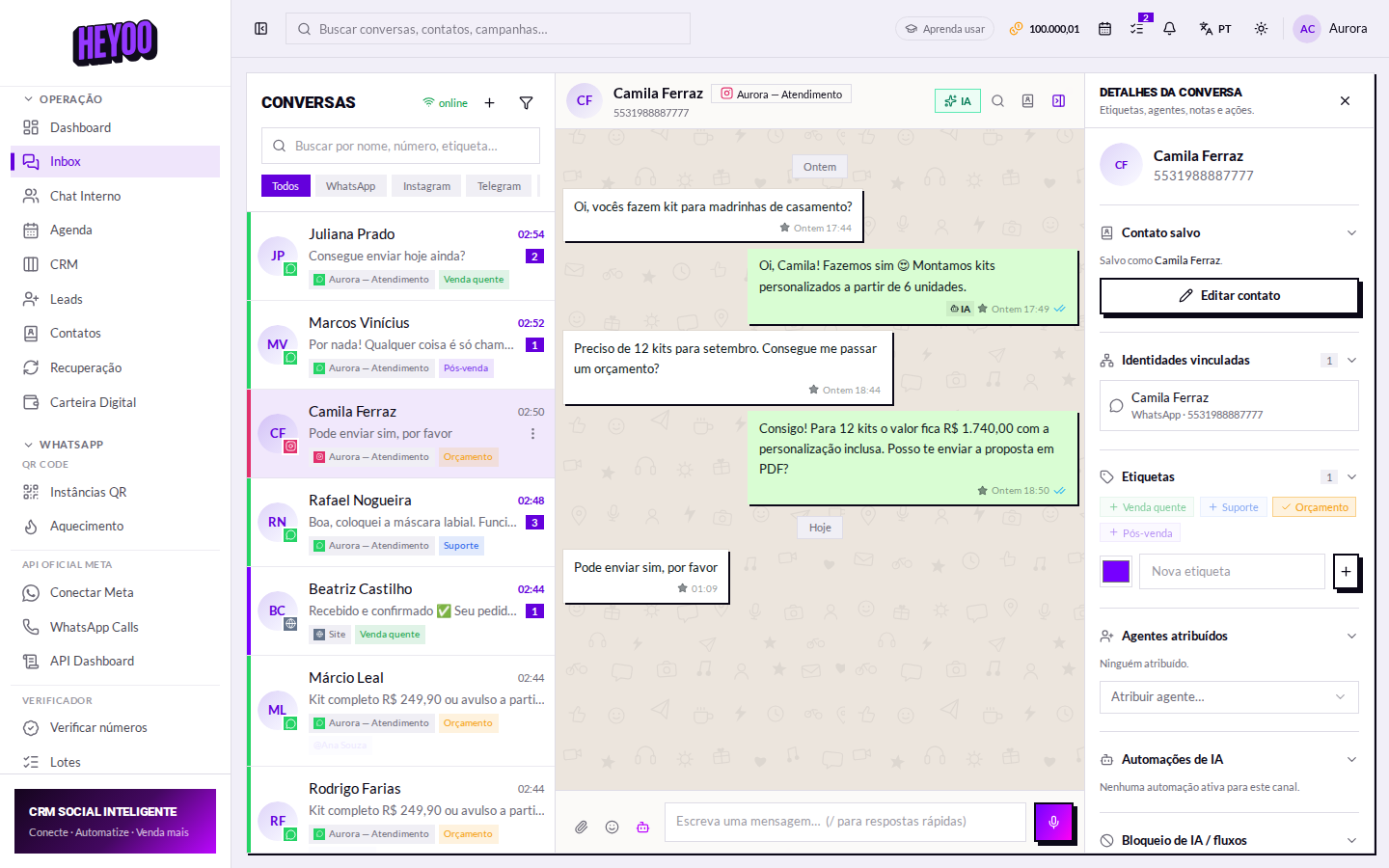 Etiquetas dentro da conversa