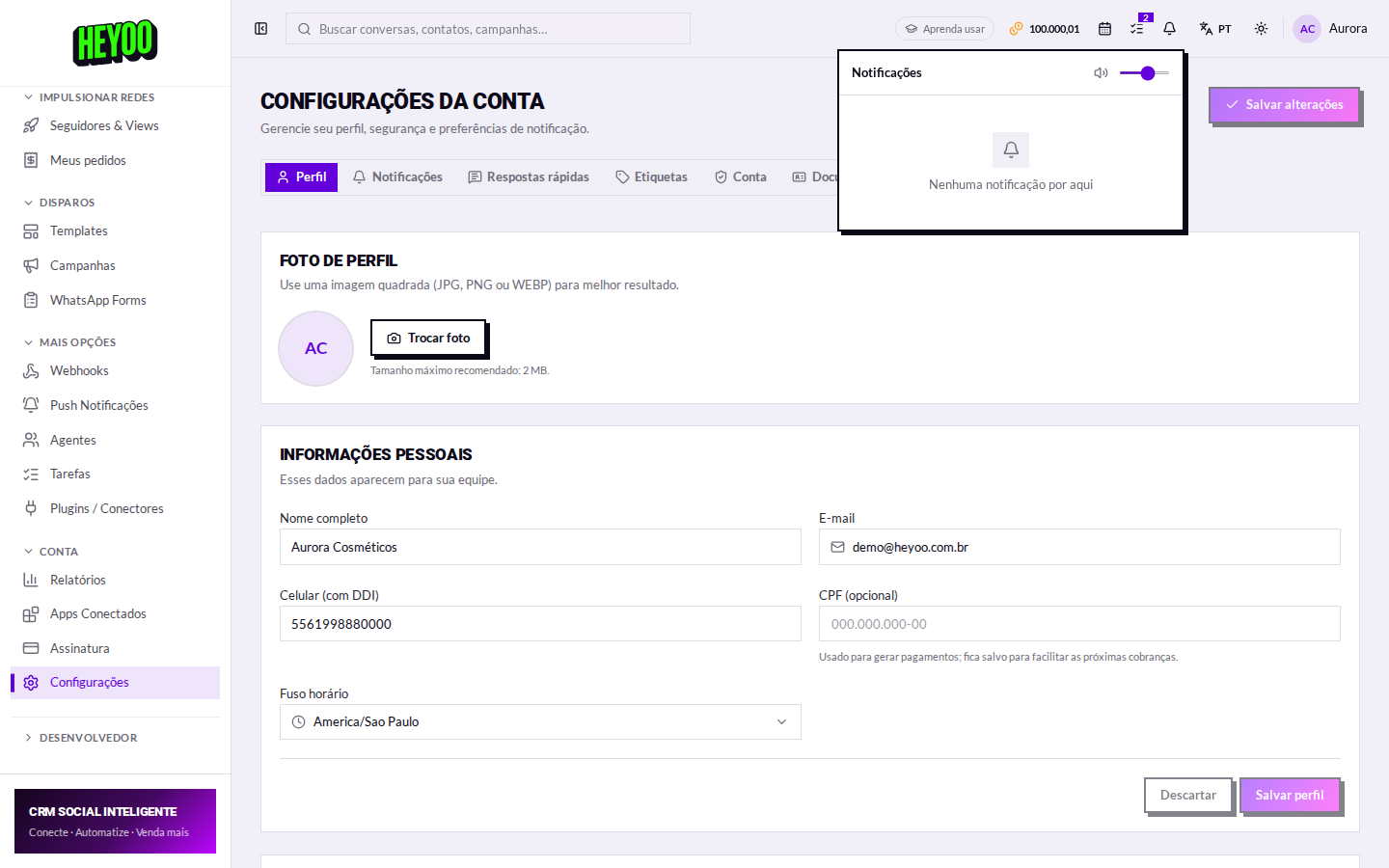 Chaves de notificação