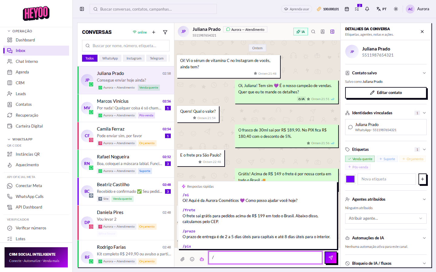 Lista de respostas na conversa