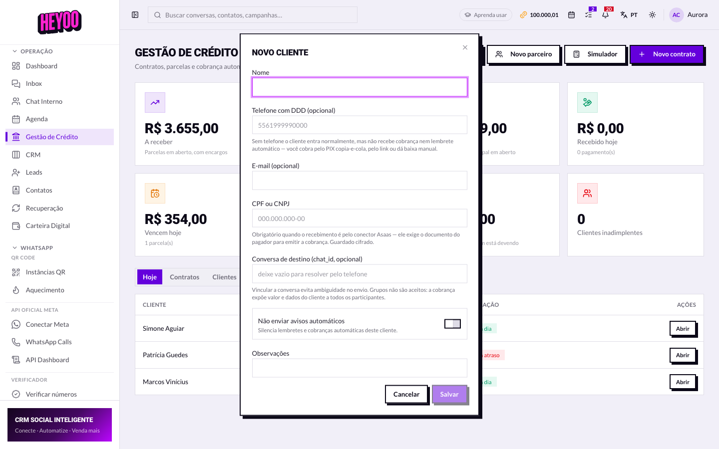 Cadastro de cliente