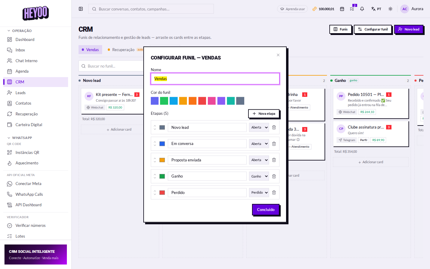 Configuração das etapas