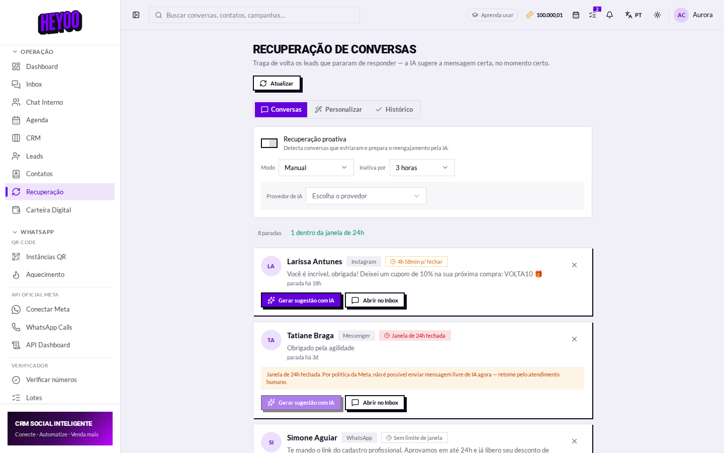 Mensagem de retomada