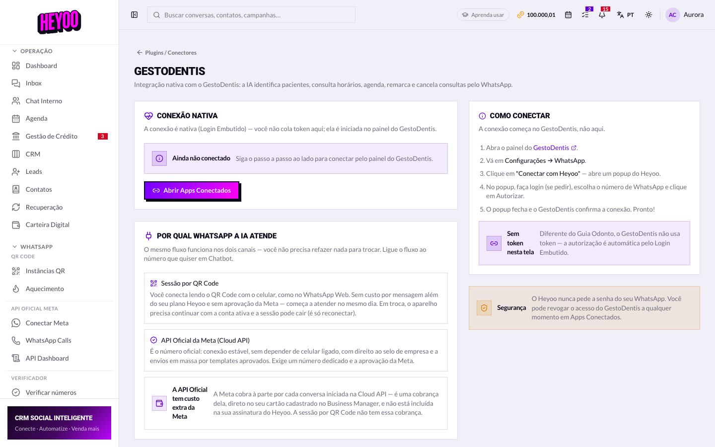 Card Como conectar, explicando que a conexão começa no GestoDentis