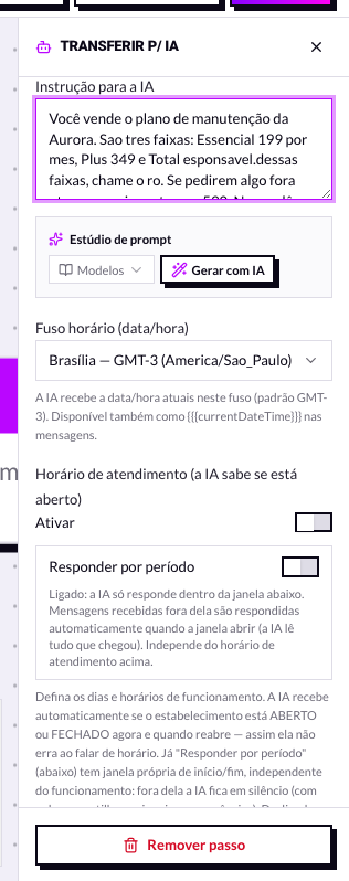 Campo de instrução com a oferta escrita