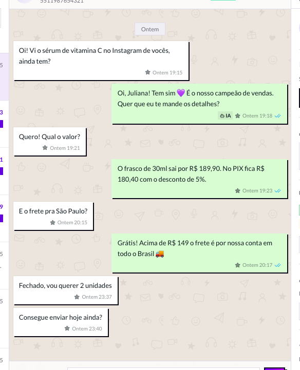 Bolha de mensagem enviada