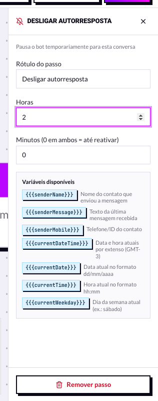 Painel do nó Desligar autorresposta