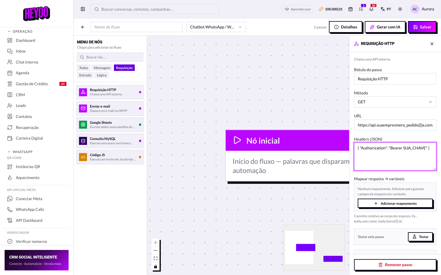 Editor de mapeamento da resposta em variáveis