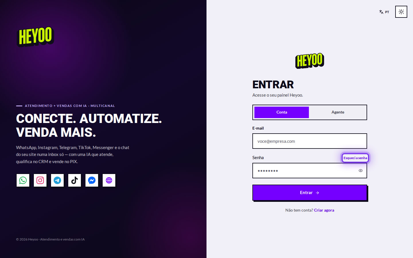 Opções de entrada