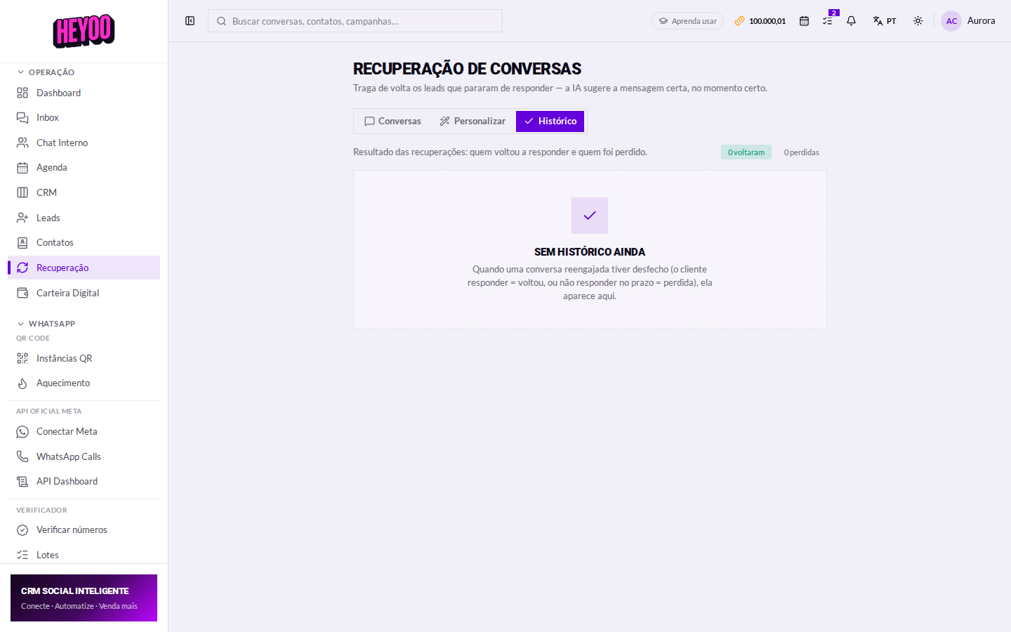 Histórico de recuperações