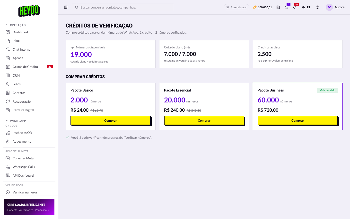 Tela de créditos do verificador