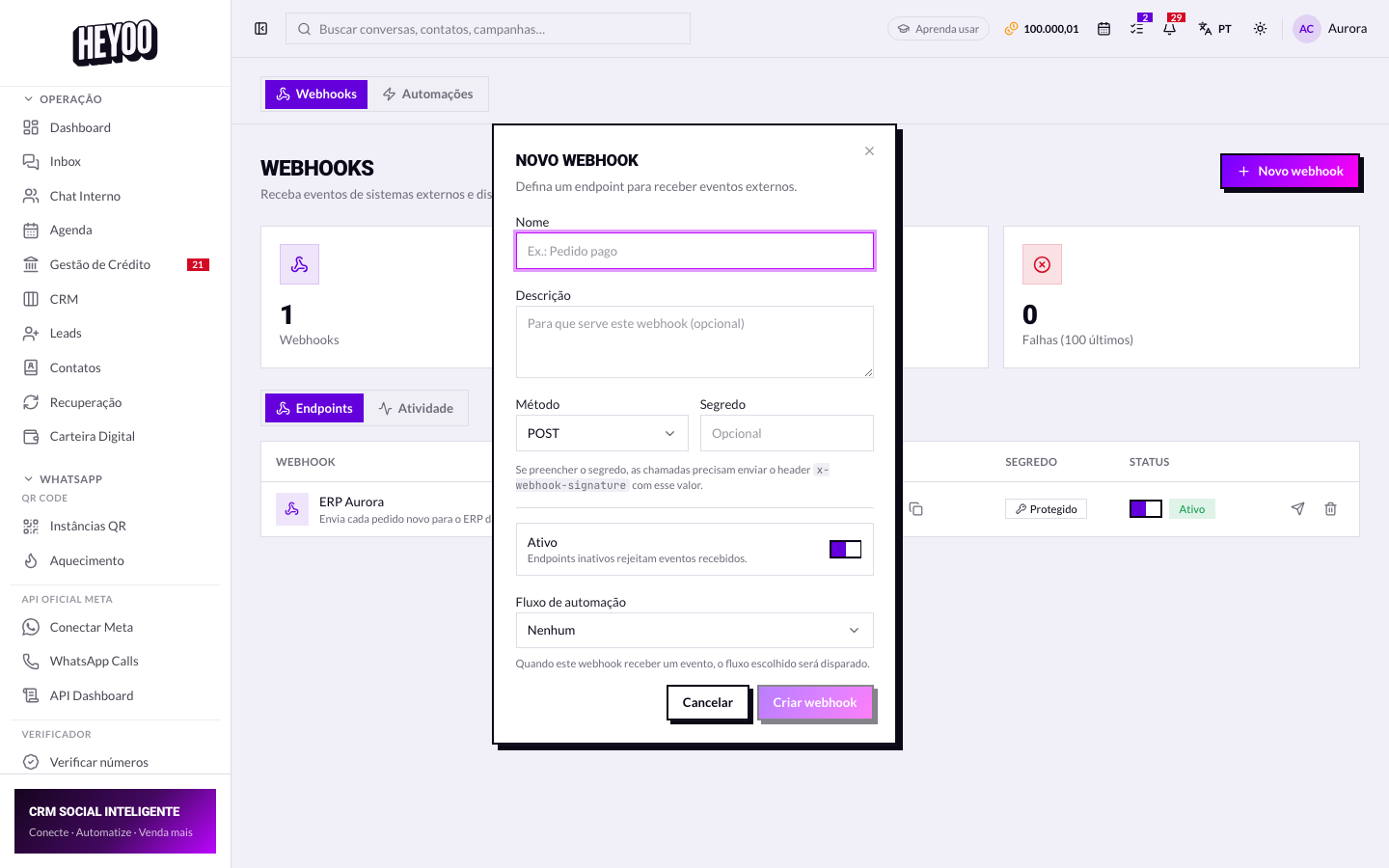 Novo webhook